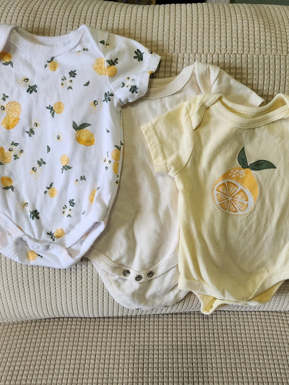 Mini Hop 3M 3 Pack Baby Lemon Print One-Piece Bodysuits - Yellow & White.